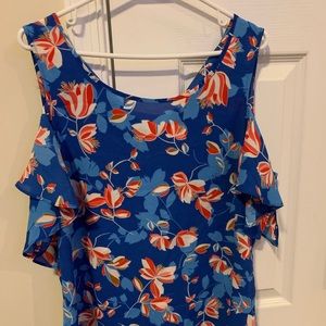 Cold shoulder red white and blue floral top